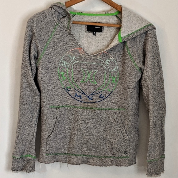 Hurley Tops - Hurley Gray Distressed Comfy Hoodie Sz S Hurley Tops - Hurley Gray Distressed Comfy Hoodie Sz S